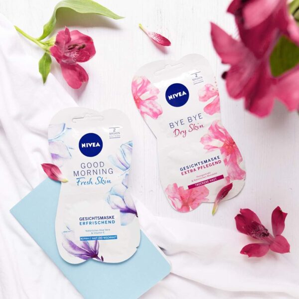 NIVEA Bye Bye Dry Skin Face Mask, Intensive Face Care Mask for Dry Skin, Skin Care Mask with Honey Extract and Natural Almond Oil (2 x 7.5 ml)