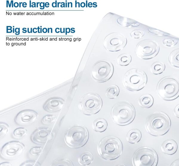 Non Slip Bath Mat Shower Mats Anti Mould for Bathroom and Bathtub with Large Suction Cup and Thickened Rubber Backing Long 70 * 40cm, Clear