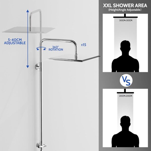 61RHCUsuq7L._AC_SL1500_.jpg BIMVER Shower Mixer Set, Height Adjustable Shower System with 5 Jet Types Handheld Shower & 30×30cm Square Overhead Rainfall Shower Head, Water Saving Stainless Steels Shower Kit Without Tap, Chrome