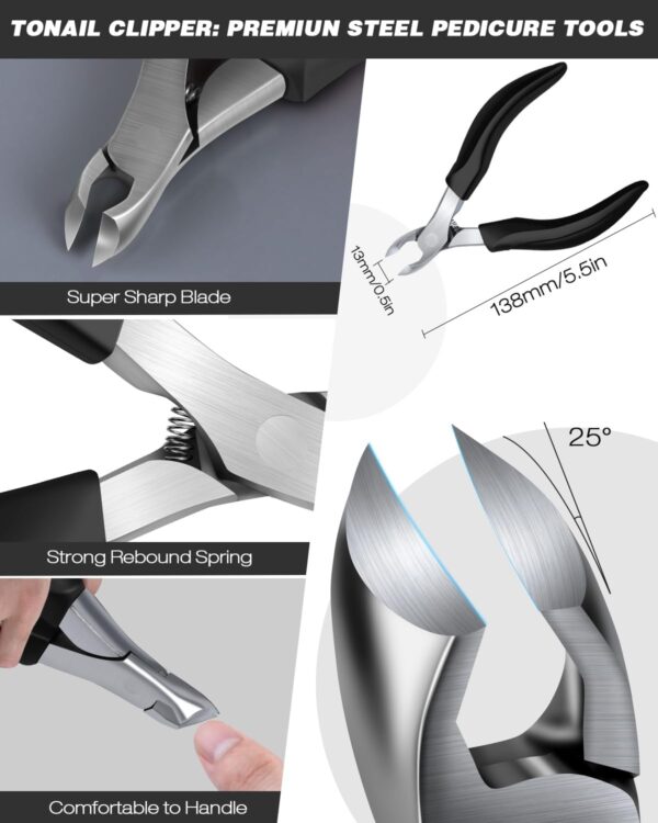 Softale Toenail Clippers Set 7 Pcs Ultra Sharp Curved Blade with Easy Grip Rubber Handle, Podiatrist Large Toe Nails Clippers for Thick & Ingrown Toenails, Premium Nail Treatment Tool Toenail Scissors