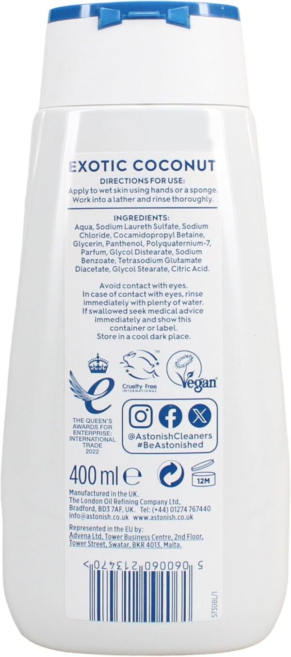 Astonish Shower Crème, Exotic Coconut, Cleanses and Moisturises, Coconut, Bamboo and Melon Scented, 400ml