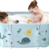 Warmiehomy Portable Foldable Bathtub for Adults,120X50X55cm Freestanding Soaking Bathtub with Cushion and Backrest,Hot Bath Ice Bath SPA Tub for Shower,Folding Bathtub for Adults Kids,Ocean Style