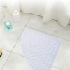 ADOV Corner Shower Mat, 54x54cm Curved Non Slip Anti-Mould Bath Mat, Quadrant Rubber Mat for Inside Shower Bathroom Floor, Machine Washable Sector Shower Mats with Strong Quick Dry Suction Cups- Clear