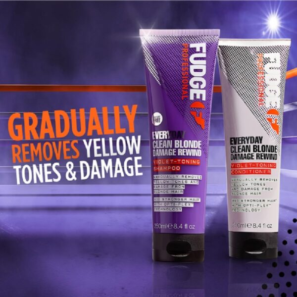 Fudge Professional Everyday Clean Blonde Damage Rewind Conditioner, Daily Purple Toning for Blonde Hair, Bond Repair Technology, 250 ml