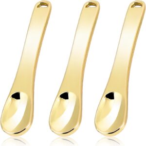 WLLHYF Mini Metal Makeup Spatula Skin Care Cosmetic Spoon Reusable Applicator, Beauty Scoop for Facial Cosmetic for Face Mask Cream Lotions Moisturizers (3 Gold)