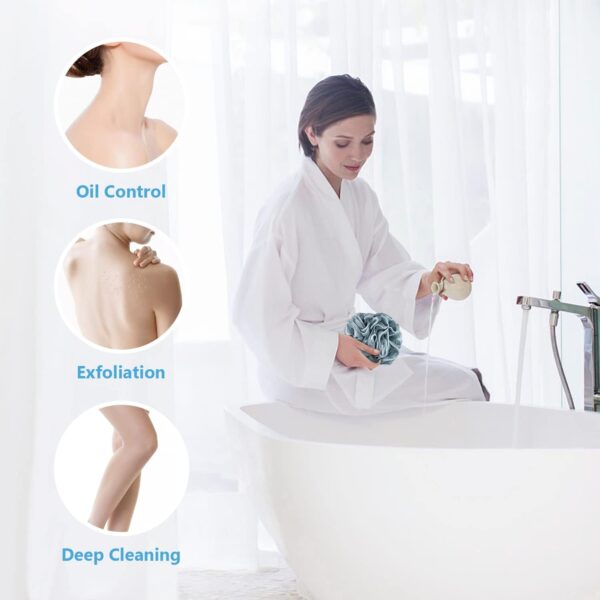 VANZAVANZU Bath Loofah Large 80g Shower Sponge Body Scrubber Mesh Pouf for Men and Women, Set of 4 (Blue Gray)