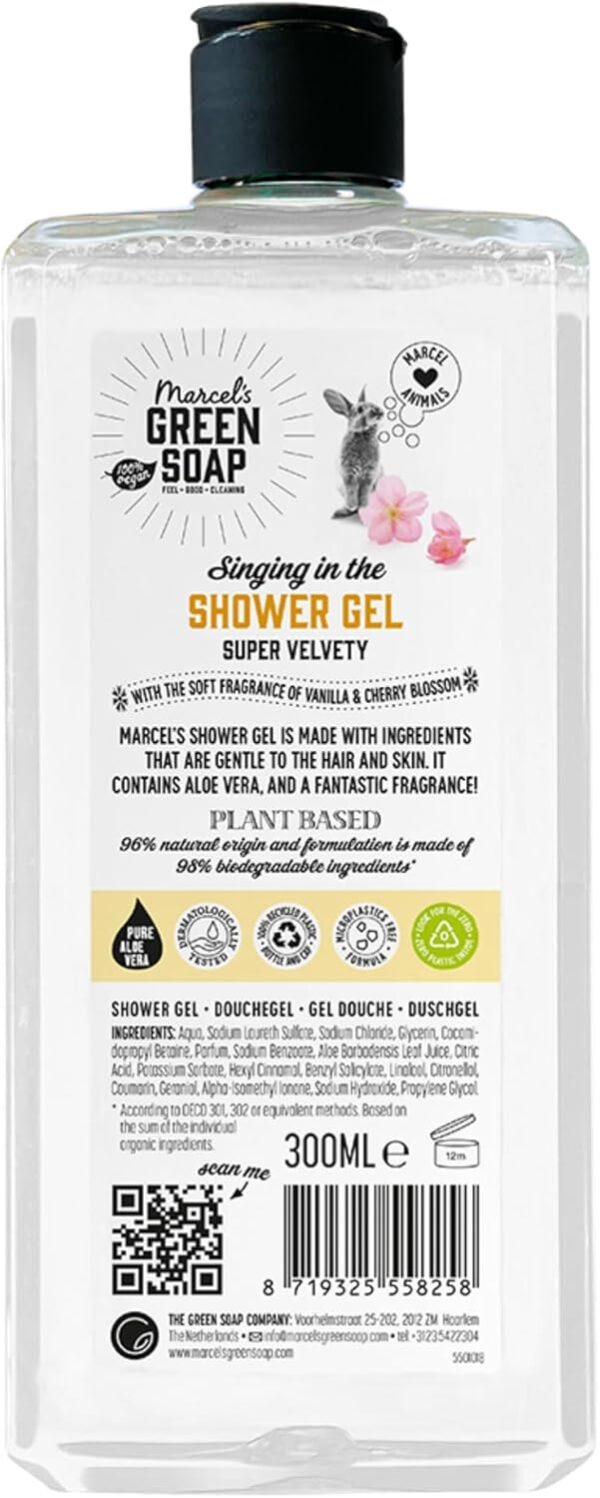 Marcel's Green Soap - Shower Gel Vanilla & Cherry Blossom - Paraben Free - Microplastic-free formula - Recycled plastic bottle - 98% biodegradable - Vegan - 300 ml