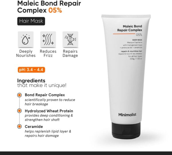 Minimalist Maleic Bond Repair Complex 5% Hair Mask with Transglutaminase, Amino Acids & Ceramides | For Damaged & Frizzy Hair | For Women & Men | For All Hair Types | 200 gm