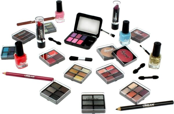 LOVE URBAN BEAUTY Hot Pink Makeup Vanity Case – 82-pcs Vegan Makeup Kit for Teens and Women with Eyeshadow, Blusher, Lipsticks and Nail Products – Fun Travelling Makeup Vanity Case for Girls
