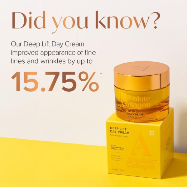 Absolute Collagen Deep Lift Day Cream SPF30 - Hydrating Face Moisturiser with UVA/UVB Protection - Collagen Boosting Formula Increases Skin Elasticity, Evens Skin Tone, Smooths & Firms - Anti-Ageing