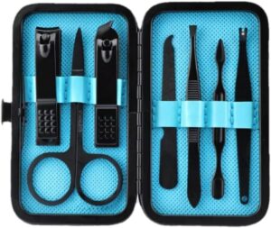 aRKé Manicure set Nail Clippers Professional Fingernail & Toenail grooming Kit Tweezers Eyebrow Scissors for mens and women Travel size 7Pcs Nail Care Tools with Black Case