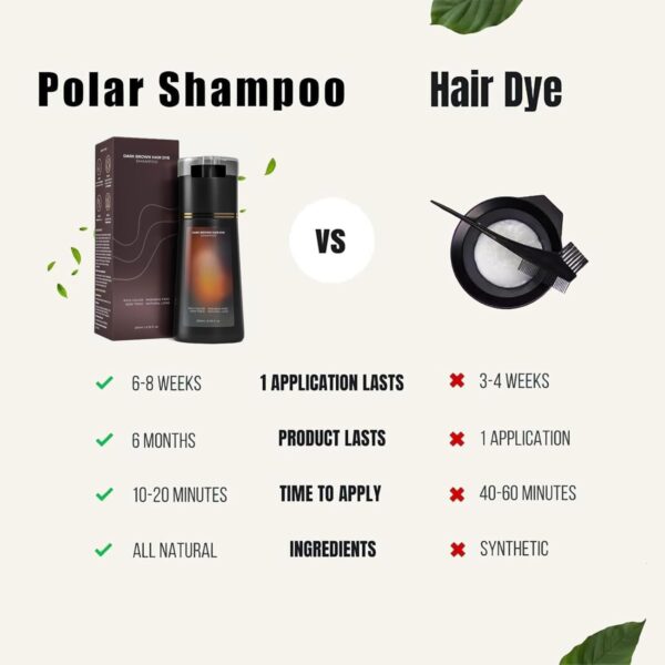 Polar Hair Dye Shampoo, Polar Hair Care, Polar Hair Dye Shampoo, Polar Haircare Instant Dye Shampoo, Natural Hair Color Shampoo for Gray Hair Coverage, Suitable for Women & Men (Dark brown)