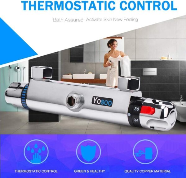 61TyYKA5WaL._AC_SL1001_.jpg Chrome Thermostatic Shower Mixer Valve, Modern Thermostatic Bar Bath Mixer Tap, Anti Scald Tap Temperature Control Shower Valve 38°C Temperature Protection, Safe and Comfortable Bathing
