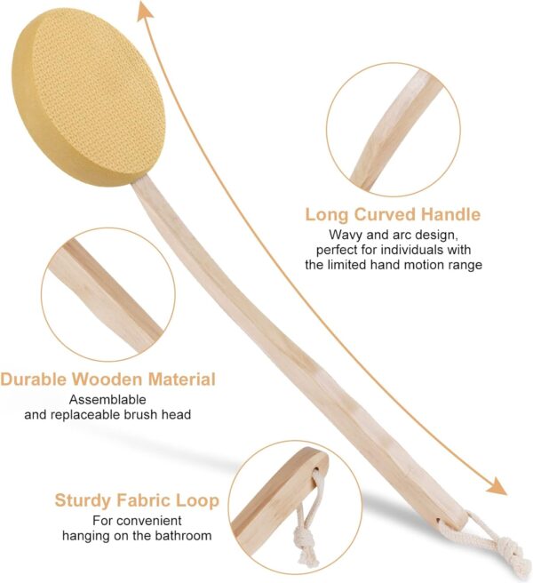 URAQT Back Cream Applicator, 7 Pack Lotion Applicator for Back, 2 in 1 Body Brush Back Scrubber for Self Application and Shower, Long Wooden Handle Back Applicator with 4 Pads, Bath Brush and Hook