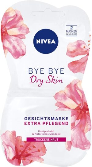 NIVEA Bye Bye Dry Skin Face Mask, Intensive Face Care Mask for Dry Skin, Skin Care Mask with Honey Extract and Natural Almond Oil (2 x 7.5 ml)