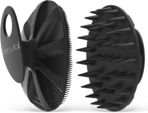BEAUTAIL 1 Pack Silicone Body Scrubber Bath Shower Brush and 1 Pack Silicone Scalp Massager Shampoo Brush, Black