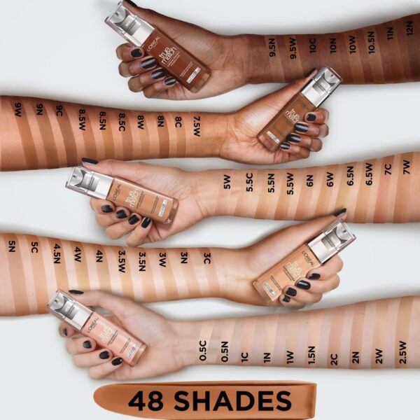 L'Oreal Paris True Match Liquid Foundation, Skincare Infused with Hyaluronic Acid, SPF 16, Available in 40 Shades, 1.W Golden Ivory, 30 ml