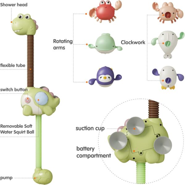 TUMAMA KIDS Baby Bath Toys Dinosaur Sprinklers, Electric Adjustable Shower Head Water Spray Bathtub Toy, 3 pack Wind Up Water Toy Pool Swim Tub Kids Toddler Shower Gifts 1 2 3 4 5 Year Olds (AS-3020)
