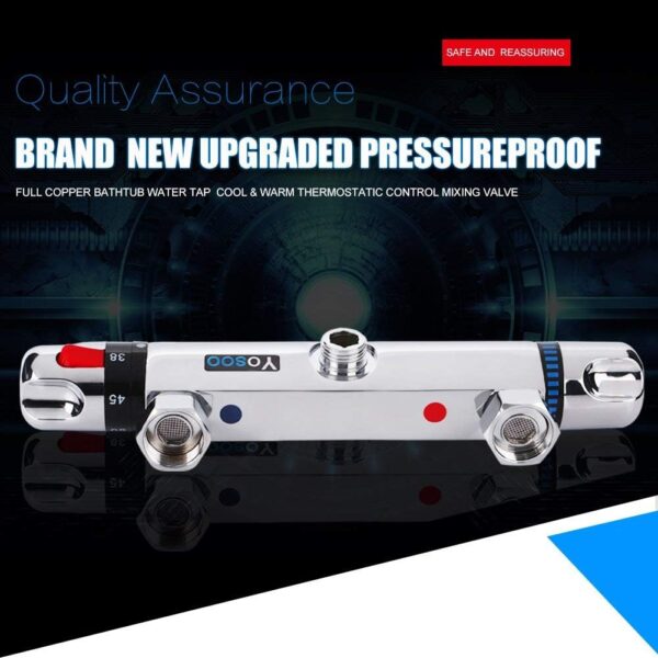 61VE9x5LkL._AC_SL1001_.jpg Chrome Thermostatic Shower Mixer Valve, Modern Thermostatic Bar Bath Mixer Tap, Anti Scald Tap Temperature Control Shower Valve 38°C Temperature Protection, Safe and Comfortable Bathing