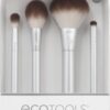 EcoTools Precious Metals Cheek & Eye Highlight Makeup Brush Kit, for Eyeshadow, Blush, & Powder Products, Eco Friendly, Vegan, Cruelty Free Face Brushes, Recycled Aluminum, Chrome, 4 Piece Set
