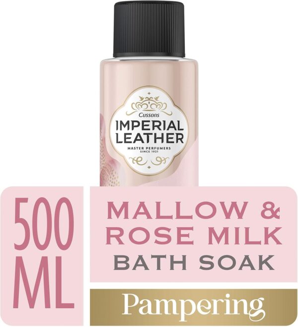Imperial Leather Pampering Bath Soak, Mallow and Rose Milk, Rich and Creamy Bubble Bath, Gentle Skin Care, Bulk Buy, Pack of 4 x 500 ml