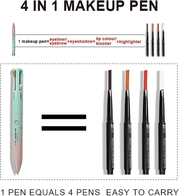 MKNZOME 4 in 1 Makeup Pen, Eye Liner, Lip Liner, Brow Liner Eyebrow Pencil, Highlighter Pen for Eye, Lip and Face Makeup, Long Lasting, Waterproof, Blendable, Multi-Function Beauty Pencil, Pack of 1