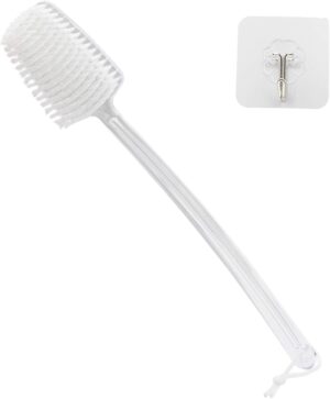 Mczcent Body Brush Dry Brushing Back Scrubber with Curved Plastic Long Handle Bath Shower Brush Dry Skin Exfoliating Cellulite Brush for men and women(Transparent Handle), XL