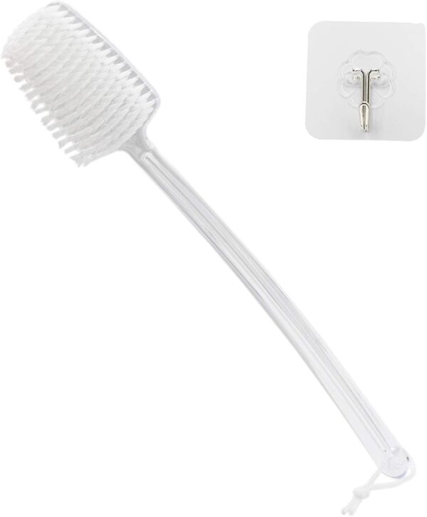Mczcent Body Brush Dry Brushing Back Scrubber with Curved Plastic Long Handle Bath Shower Brush Dry Skin Exfoliating Cellulite Brush for men and women(Transparent Handle), XL