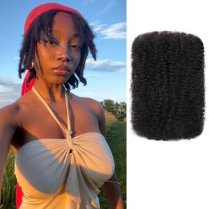 Kackanaa 16 Inch Afro Kinky Curly Human Hair Bulks for Dreadlock Extensions 1 Pack Marley Twist Hair Bulk for Mini Twist Repair Locs Springy Afro Twist Human Hair Bulk, 30g /Pack