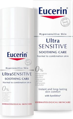 Eucerin UltraSensitive Soothing Care Day Cream (Normal to Combination Skin) 50ml, Face Cream for Sensitive and Hypersensitive Skin, Irritation Relief Face Moisturiser, Fragrance-Free