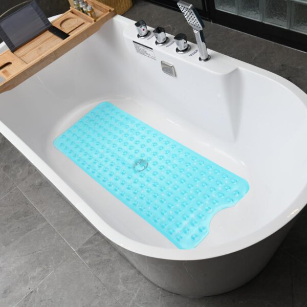 ANSIO® Long Bath Mat PVC Non-Slip Anti Mould Shower Mat with Drain Holes & Suction Cups Machine Washable Bathtub Mat 102 x 40cm / 40 x 16 inches - Teal