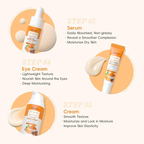 Quiyum Turmeric Vitamin C Skincare Set, Face Skin Care Sets & Kits Facial Cleanser,Toner,Serum,Eye Cream,Face Cream, Pamper Gift Set for Women Teenage Girls Mom Birthday, Travel Kit for All Skin Types