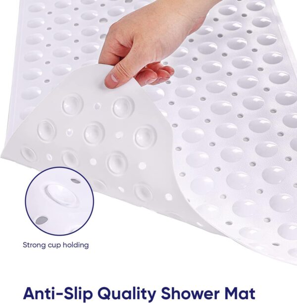 MOONLIGHT20015 Shower Bath Mat Non Slip Anti Mould & Mildew with Strong Suction Cups Grip and Drain Holes Soft Rubber Shower Mats - PVC Bathroom Mat Machine Washable (70x38cm, White)