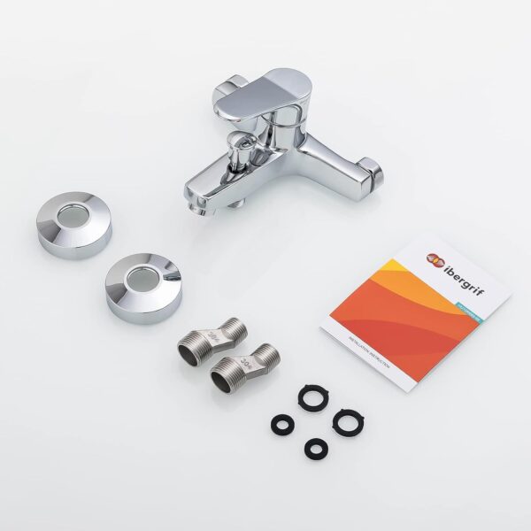 IBERGRIF M13059-1 Single Lever Bath Shower Mixer Taps, Bathroom Tub Filler Brass Faucet, Bath Shower Valve, Wall Mounted, Chrome