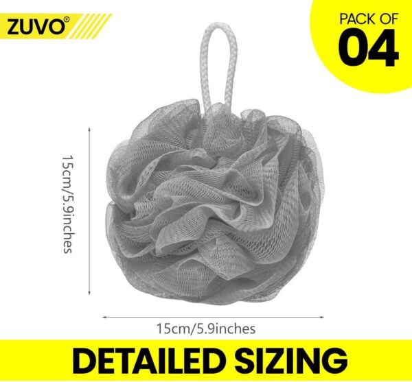 Zuvo Loofah Bath Sponge (4-Pack) – Soft & Durable Shower Puffs for Deep Exfoliation – Unisex Body Scrubber, Eco-Friendly and Skin-Safe, Assorted Colours.