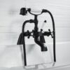Blcak Victorian Bath Taps with Shower,Luckyhome Traditional 1/4 Turn Dual Lever Bathroom Tub Tap Mixer