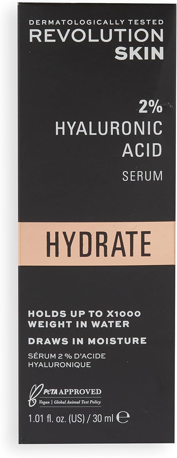 Revolution Beauty London Skincare Hyaluronic Acid Serum, Plumps, Softens and Hydrates Skin, 2% Solution, Lightweight Face Fragrance Free, 30 ml