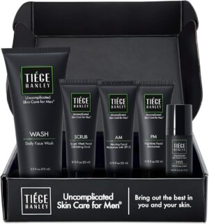 Tiege Hanley Advanced Skin Care Routine for Men with Eye Cream| Skin Care System Level 2 | Face Wash, Scrub, Two Moisturizers and Eye Cream | Made in USA | 30 Day Supply