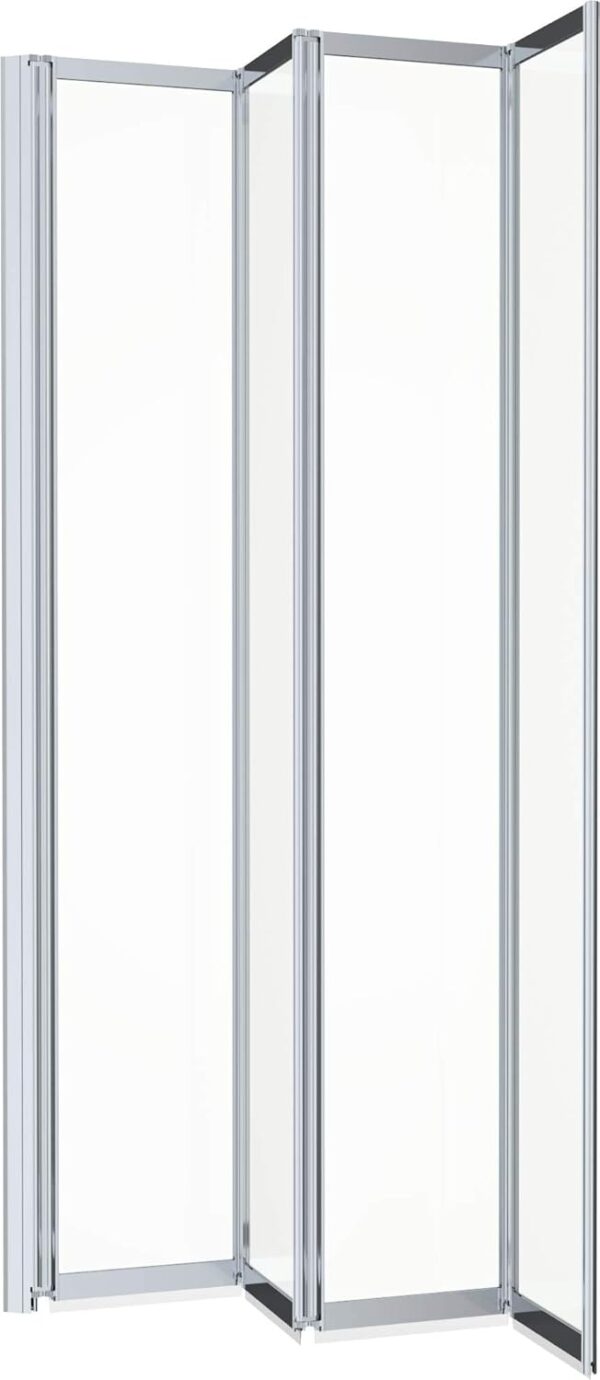 Luxura® 4 Panel 1400 x 1000mm Chrome Over Bath Shower Screen Folding Hinged Door Glass Panels & Screens for Baths, 4mm Toughened Safety Glass, 180° Pivot Swing, Reversible