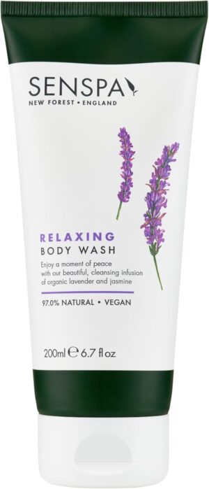 SenSpa Relaxing Lavender Body Wash - 200ml Vegan Shower Gel, Natural Body Wash with Geranium Oil, Organic Lavender Shower Gel for Women & Men, Cruelty Free, Luxury Spa Gifts for Women