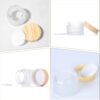 8 Pcs Frosted Clear Glass Cosmetic Jars with Wood Grain Plastic Lids & Inner Liners – 20ml & 30ml Refillable Travel Pots for Creams, Lip Balm, Makeup, Powder, Lotion, and Nail Products