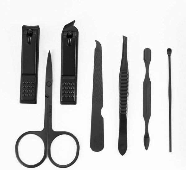 Manicure Pedicure Set Nail Clippers Kit 7 Pcs Stainless Steel Hygiene Kit Portable Nail Trimming set and Grooming Tools with Fine Leather Case [Gift Box] (Black)