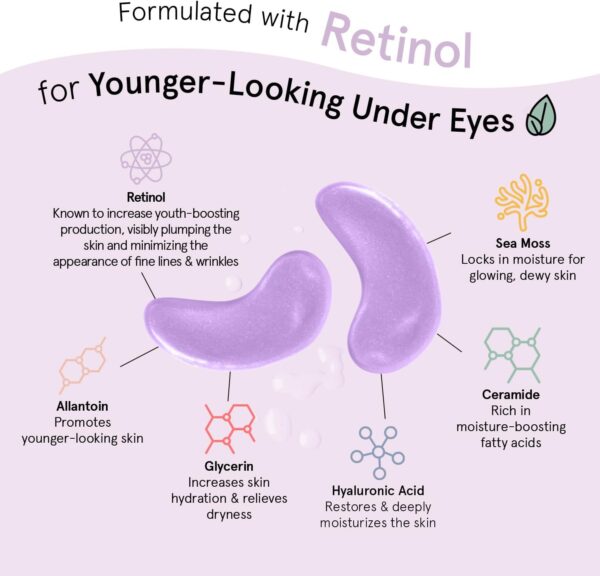 grace & stella Under Eye Gel Patches - Purple, 6 Pairs - Retinol Under Eye Patches - Gel Eye Masks for Puffy Eyes and Dark Circles - Dermatologist Tested Under Eye Masks - Vegan Eye Masks Skincare