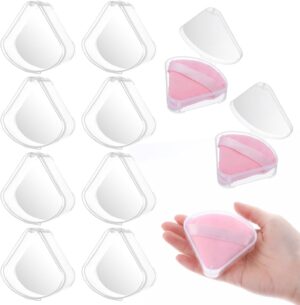 8 Pcs Powder Puffs Cases, Triangle Powder Puff Container Clear Makeup Sponge Protective Container Portable Beauty Blender Holder Reusable Dust-Proof Pocket Cosmetic Puff Box for Travel