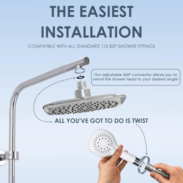 AQUALONA® Aquacapri Shower Column, Overhead and Handheld Shower with 5 Different Sprays Brass Exchange Valve, 2 Hoses Included (Aquacapri Shower Column)