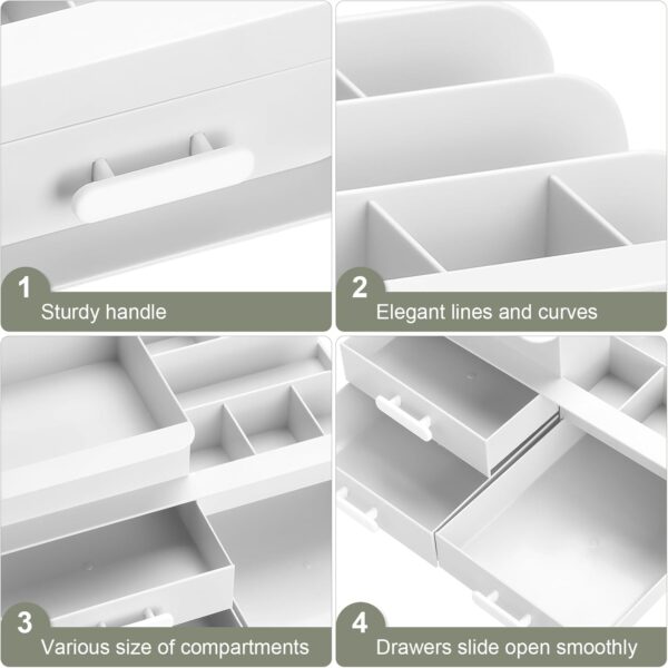 BTGGG Makeup Organiser Cosmetics Skincare Storage with Drawers Beauty Organiser for Vanity Jewelry Organizer Multifuctional Make Up Storage Box for Dressing Table Bedroom Bathroom, White