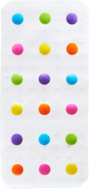Munchkin Dandy Dots Non Slip Baby Bath Mat, Colourful Bubble Bath Mat & Shower Mat, Safety Kids Plastic Mat with Skid-Resistant Suction Cups, Essential Children's Accessories