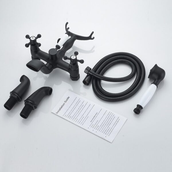 Blcak Victorian Bath Taps with Shower,Luckyhome Traditional 1/4 Turn Dual Lever Bathroom Tub Tap Mixer