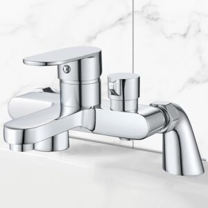 Bath Shower Mixer Tap Modern Bath Taps Single Lever Monobloc Shower Mixer Deck Mounted Bathtub Faucet Tub Filler Chrome, Solid Brass, 1/2'' Outlet, 180mm Centres, with Tub Filler Spout