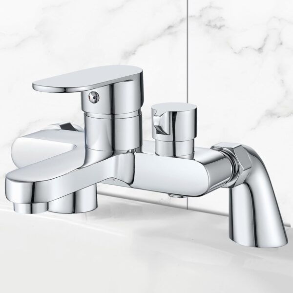 Bath Shower Mixer Tap Modern Bath Taps Single Lever Monobloc Shower Mixer Deck Mounted Bathtub Faucet Tub Filler Chrome, Solid Brass, 1/2'' Outlet, 180mm Centres, with Tub Filler Spout